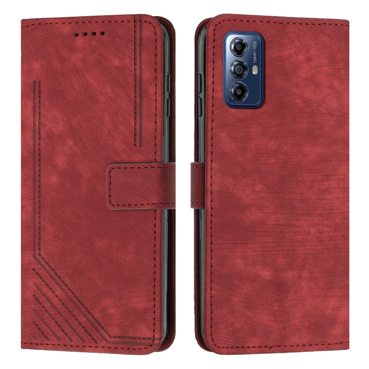 For Motorola Moto G Play 2024 Skin Feel Stripe Pattern Leather Phone Case with Lanyard(Red) by buy2fix