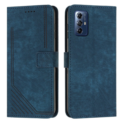 For Motorola Moto G Play 2024 Skin Feel Stripe Pattern Leather Phone Case with Lanyard(Blue) by buy2fix
