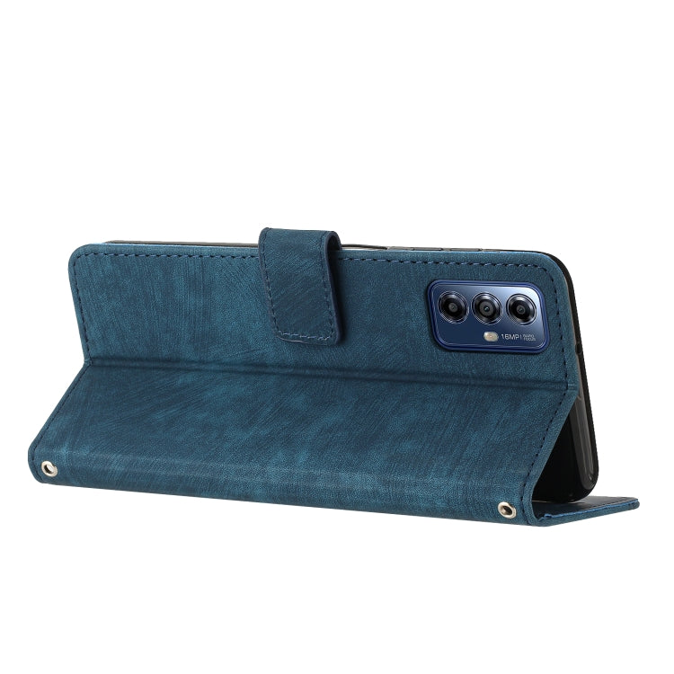 For Motorola Moto G Play 2024 Skin Feel Stripe Pattern Leather Phone Case with Lanyard(Blue) by buy2fix