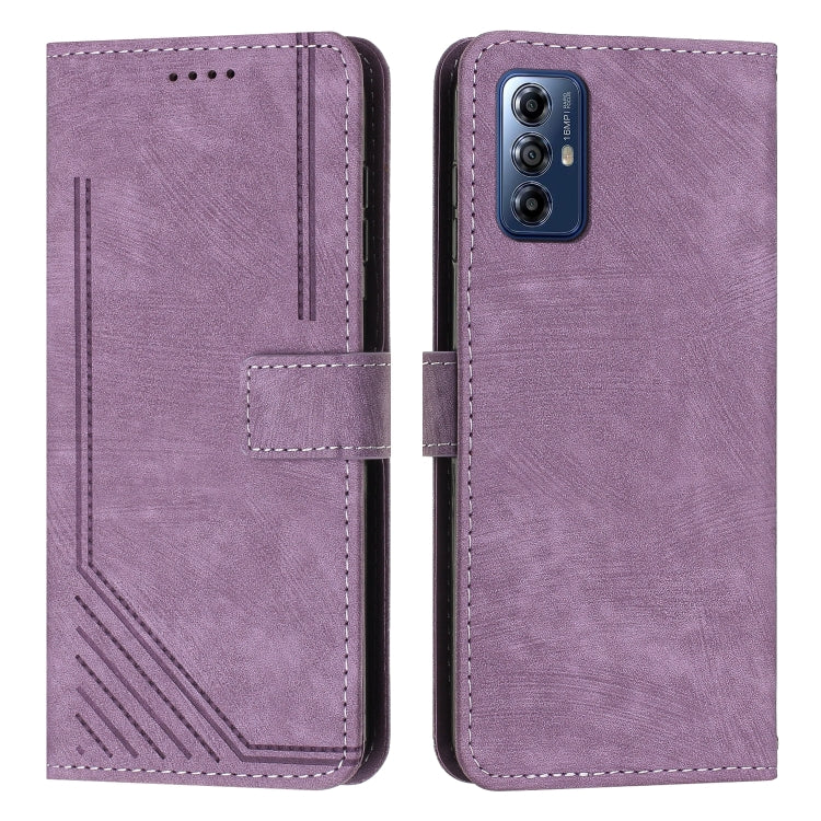 For Motorola Moto G Play 2024 Skin Feel Stripe Pattern Leather Phone Case with Lanyard(Purple) by buy2fix