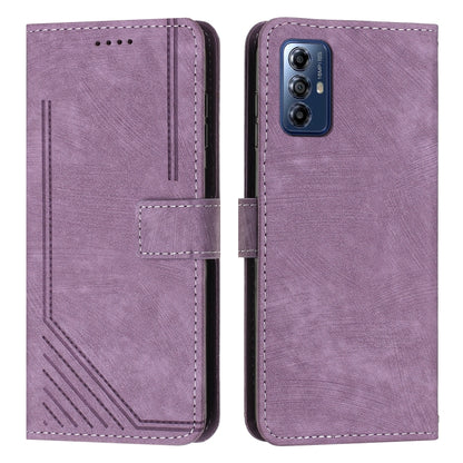 For Motorola Moto G Play 2024 Skin Feel Stripe Pattern Leather Phone Case with Lanyard(Purple) by buy2fix