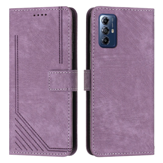 For Motorola Moto G Play 2024 Skin Feel Stripe Pattern Leather Phone Case with Lanyard(Purple) by buy2fix
