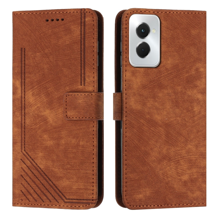 For Motorola Moto G Power 5G 2024 Skin Feel Stripe Pattern Leather Phone Case with Lanyard(Brown) by buy2fix