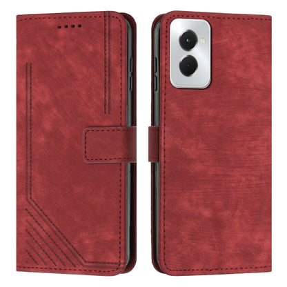 For Motorola Moto G Power 5G 2024 Skin Feel Stripe Pattern Leather Phone Case with Lanyard(Red) by buy2fix