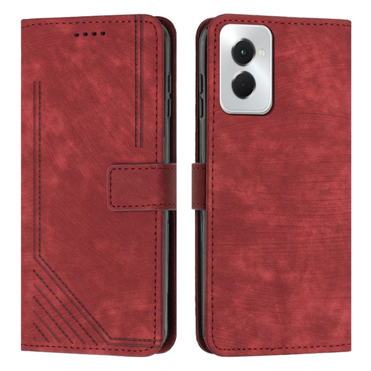 For Motorola Moto G Power 5G 2024 Skin Feel Stripe Pattern Leather Phone Case with Lanyard(Red) by buy2fix