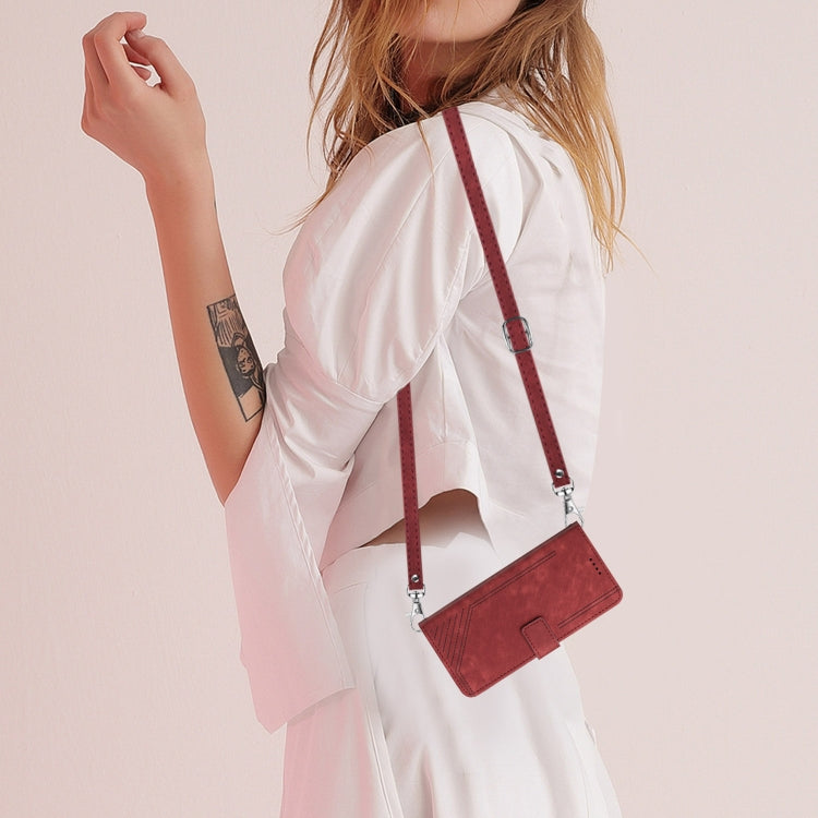 For Motorola Moto G Power 5G 2024 Skin Feel Stripe Pattern Leather Phone Case with Lanyard(Red) by buy2fix