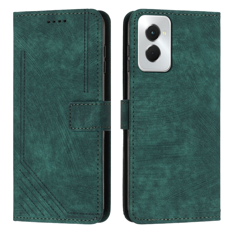 For Motorola Moto G Power 5G 2024 Skin Feel Stripe Pattern Leather Phone Case with Lanyard(Green) by buy2fix