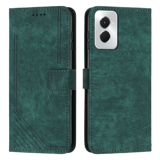 For Motorola Moto G Power 5G 2024 Skin Feel Stripe Pattern Leather Phone Case with Lanyard(Green) by buy2fix