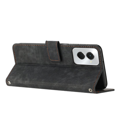 For Motorola Moto G Power 5G 2024 Skin Feel Stripe Pattern Leather Phone Case with Lanyard(Black) by buy2fix