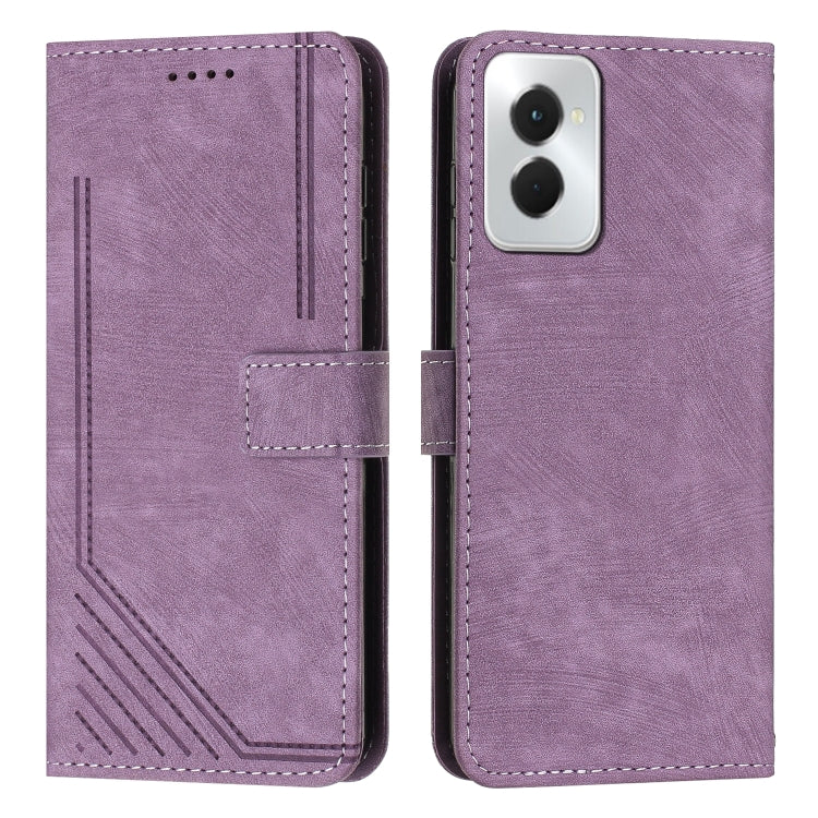 For Motorola Moto G Power 5G 2024 Skin Feel Stripe Pattern Leather Phone Case with Lanyard(Purple) by buy2fix