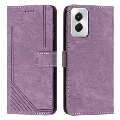 For Motorola Moto G Power 5G 2024 Skin Feel Stripe Pattern Leather Phone Case with Lanyard(Purple) by buy2fix