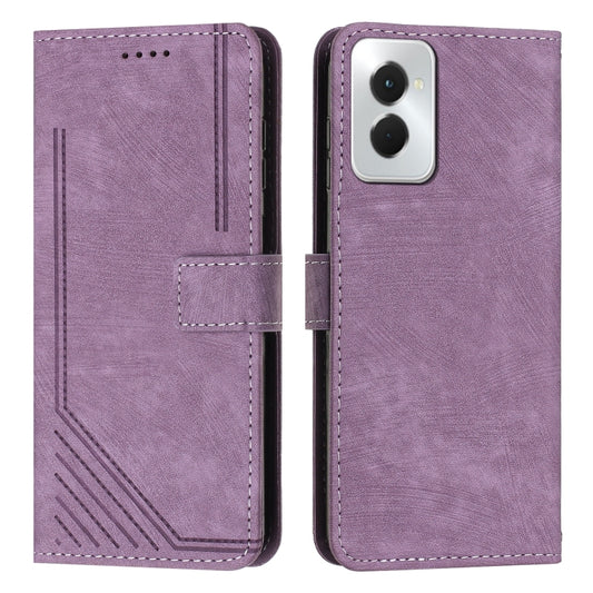For Motorola Moto G Power 5G 2024 Skin Feel Stripe Pattern Leather Phone Case with Lanyard(Purple) by buy2fix