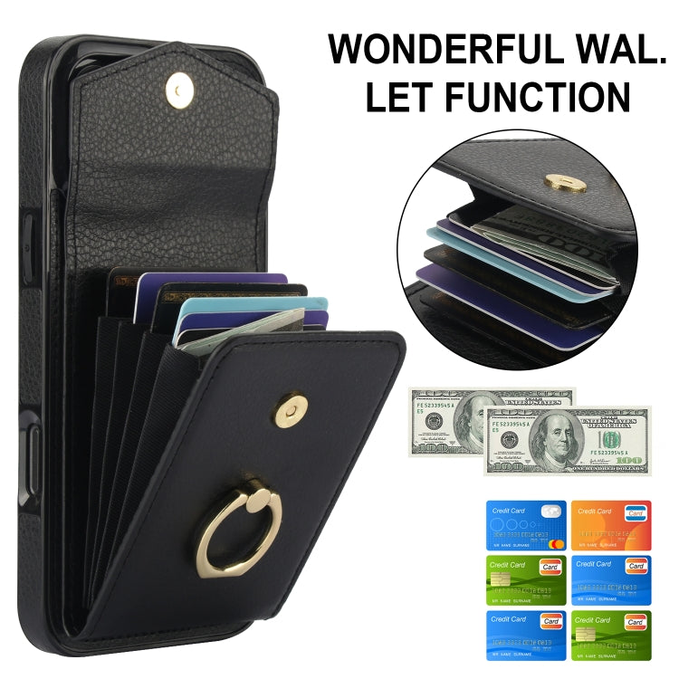 For iPhone 16 Pro Max Ring Holder RFID Card Slot Phone Case(Black) by buy2fix