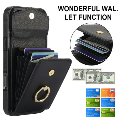 For iPhone 16 Pro Max Ring Holder RFID Card Slot Phone Case(Black) by buy2fix