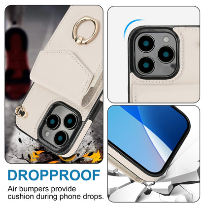 For iPhone 16 Pro Max Ring Holder RFID Card Slot Phone Case(Beige) by buy2fix