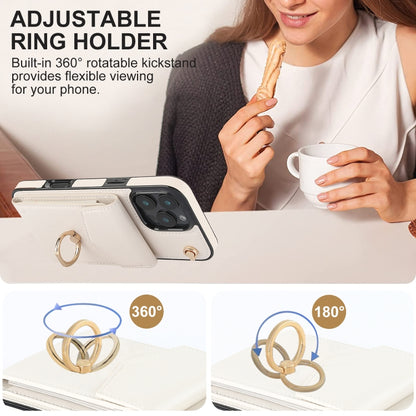 For iPhone 16 Pro Max Ring Holder RFID Card Slot Phone Case(Beige) by buy2fix