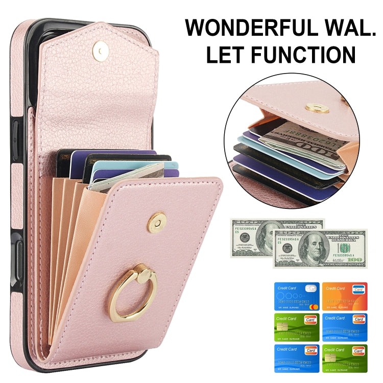 For iPhone 16 Pro Max Ring Holder RFID Card Slot Phone Case(Rose Gold) by buy2fix