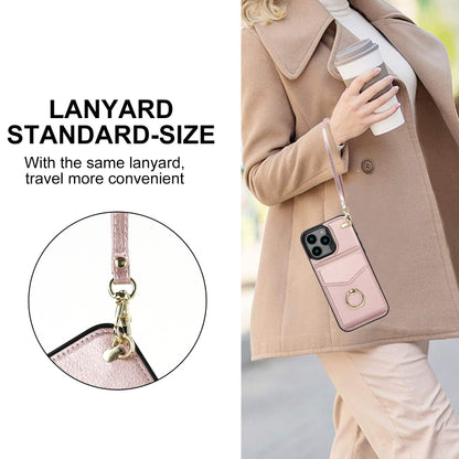 For iPhone 16 Pro Max Ring Holder RFID Card Slot Phone Case(Rose Gold) by buy2fix