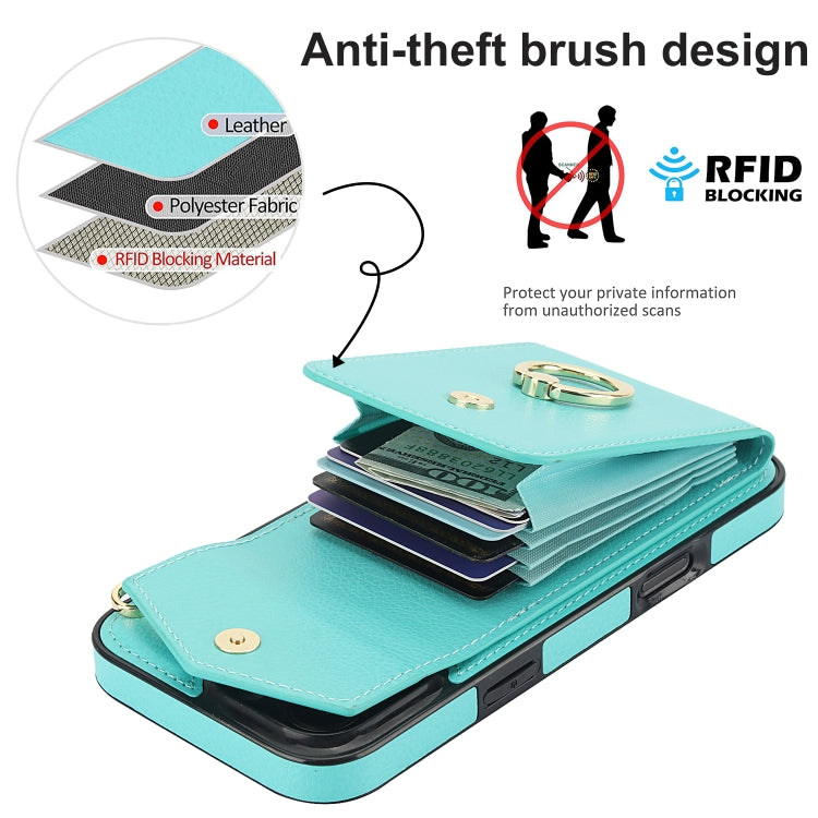 For iPhone 16 Pro Max Ring Holder RFID Card Slot Phone Case(Mint Green) by buy2fix