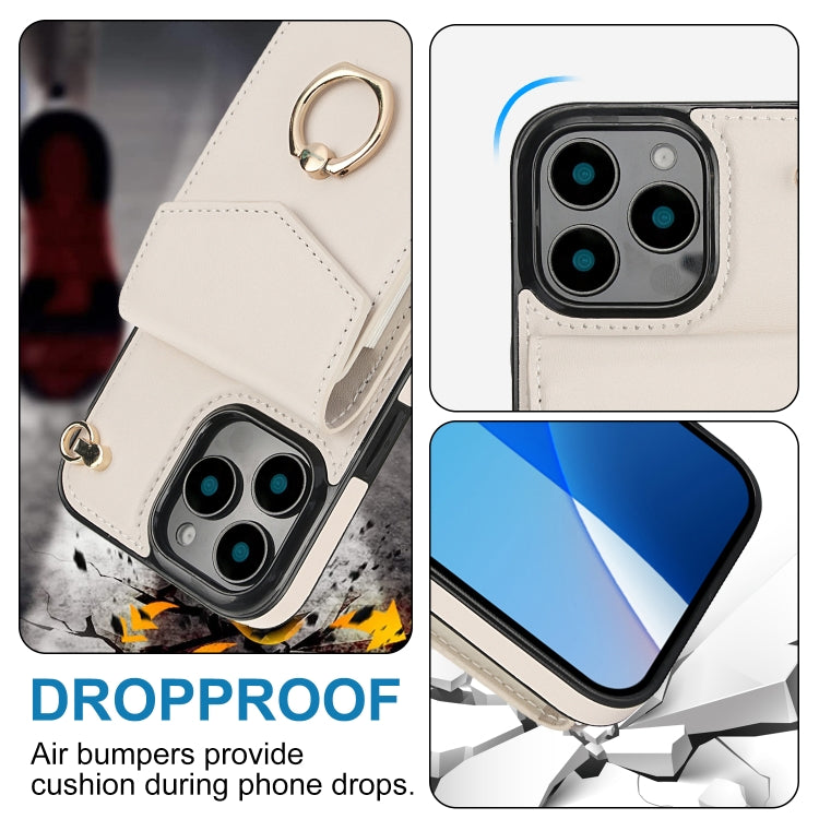 For iPhone 16 Pro Ring Holder RFID Card Slot Phone Case(Beige) by buy2fix