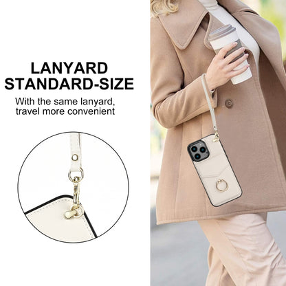 For iPhone 16 Pro Ring Holder RFID Card Slot Phone Case(Beige) by buy2fix