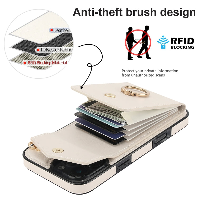 For iPhone 16 Pro Ring Holder RFID Card Slot Phone Case(Beige) by buy2fix