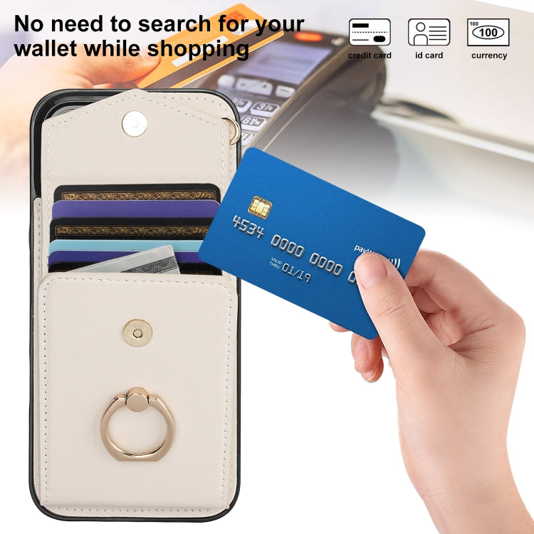 For iPhone 16 Pro Ring Holder RFID Card Slot Phone Case(Beige) by buy2fix