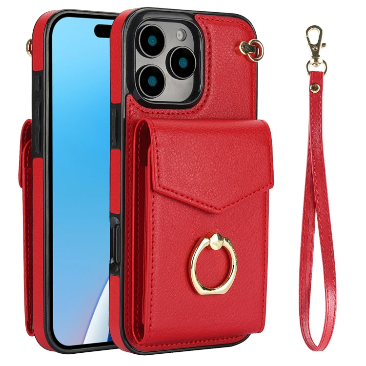 For iPhone 16 Pro Ring Holder RFID Card Slot Phone Case(Red) by buy2fix