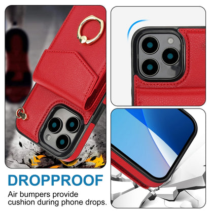 For iPhone 16 Pro Ring Holder RFID Card Slot Phone Case(Red) by buy2fix