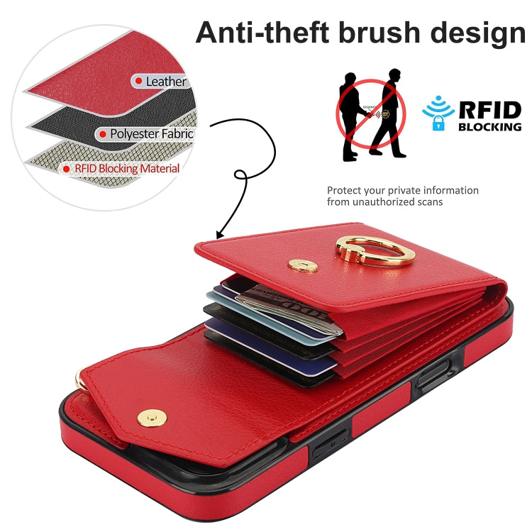 For iPhone 16 Pro Ring Holder RFID Card Slot Phone Case(Red) by buy2fix