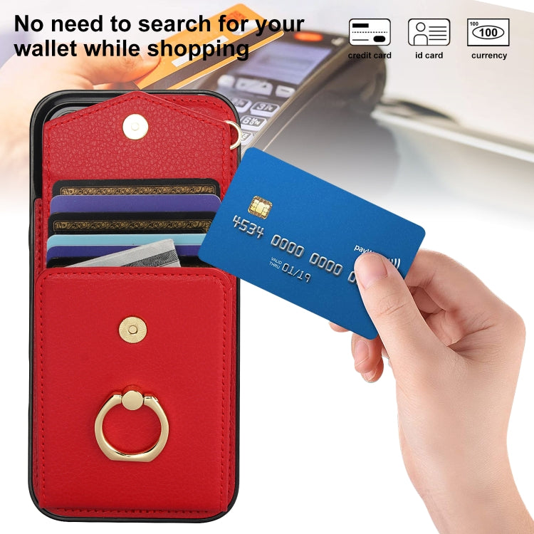 For iPhone 16 Pro Ring Holder RFID Card Slot Phone Case(Red) by buy2fix