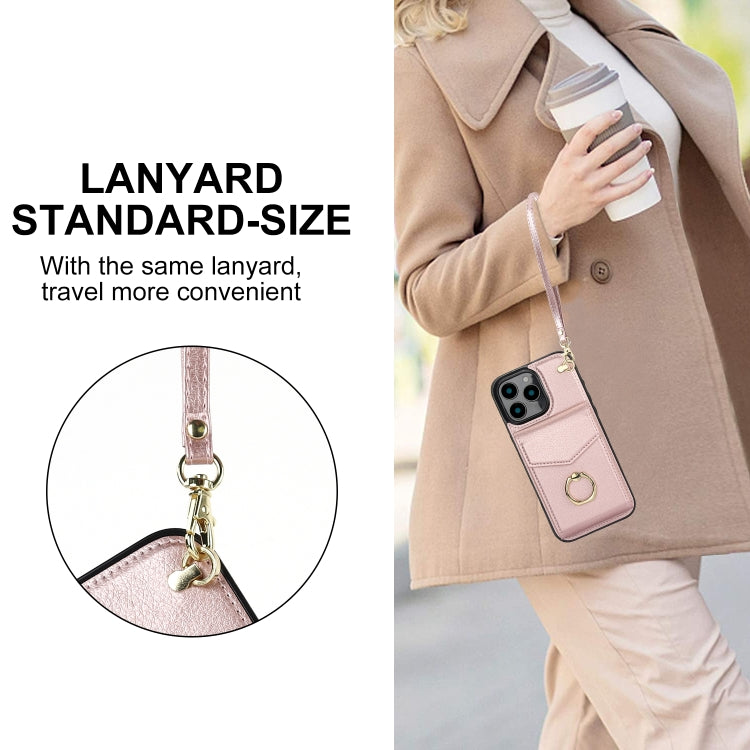 For iPhone 16 Pro Ring Holder RFID Card Slot Phone Case(Rose Gold) by buy2fix