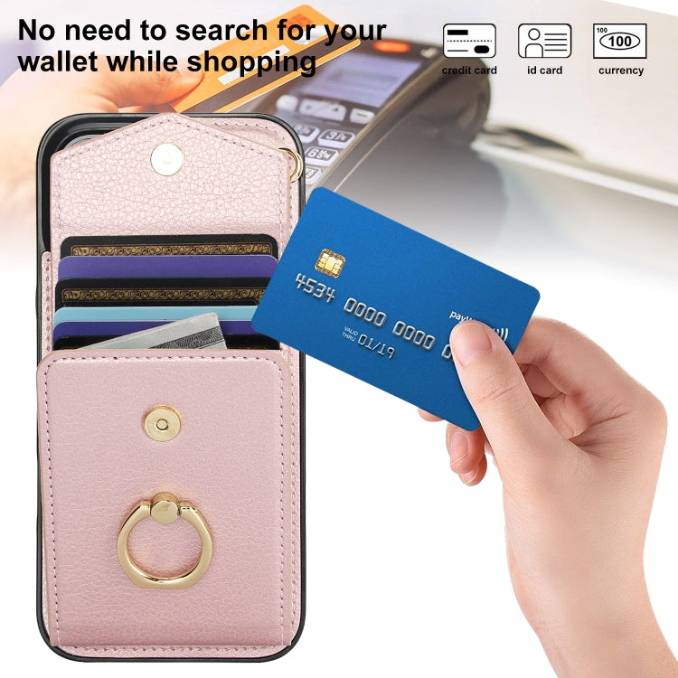 For iPhone 16 Pro Ring Holder RFID Card Slot Phone Case(Rose Gold) by buy2fix