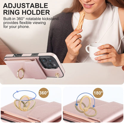 For iPhone 16 Pro Ring Holder RFID Card Slot Phone Case(Rose Gold) by buy2fix