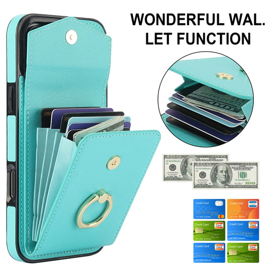 For iPhone 16 Pro Ring Holder RFID Card Slot Phone Case(Mint Green) by buy2fix
