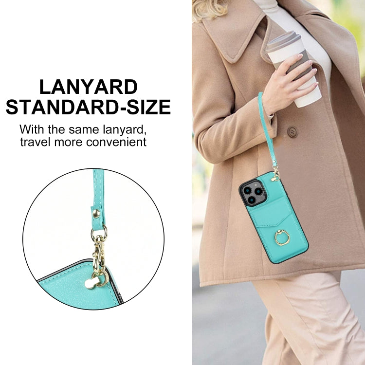 For iPhone 16 Pro Ring Holder RFID Card Slot Phone Case(Mint Green) by buy2fix