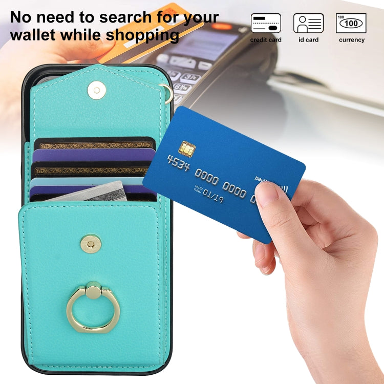 For iPhone 16 Pro Ring Holder RFID Card Slot Phone Case(Mint Green) by buy2fix