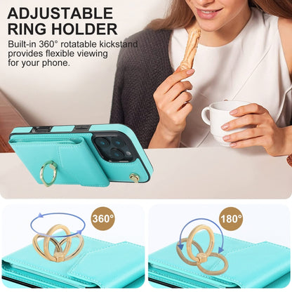 For iPhone 16 Pro Ring Holder RFID Card Slot Phone Case(Mint Green) by buy2fix