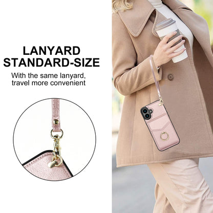 For iPhone 16 Plus Ring Holder RFID Card Slot Phone Case(Rose Gold) - iPhone 16 Plus Cases by buy2fix | Online Shopping UK | buy2fix