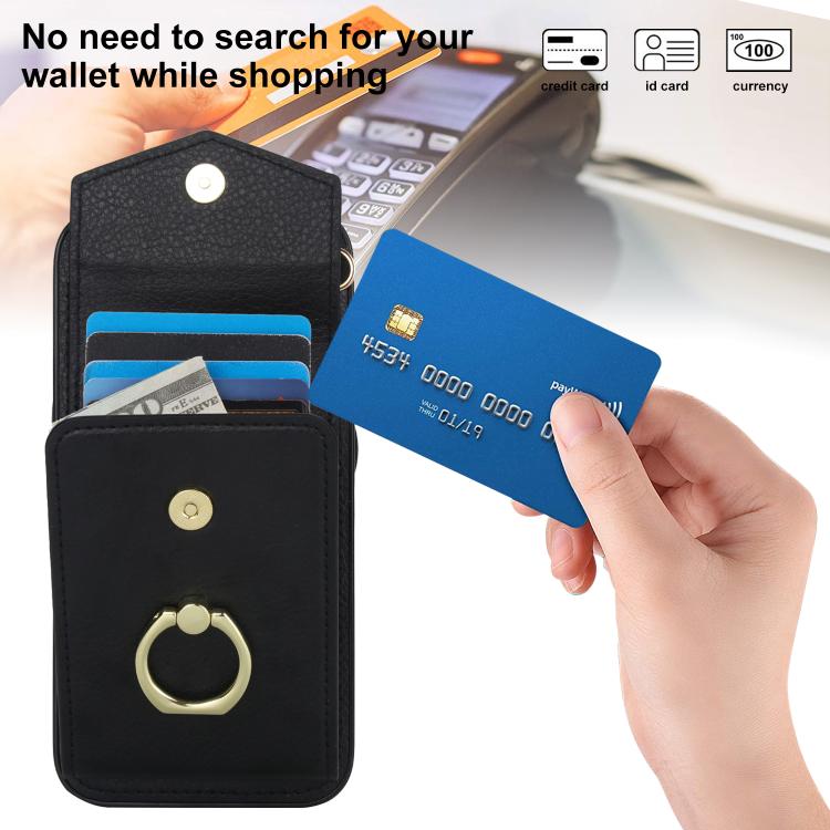 For iPhone 16e Ring Holder RFID Card Slot Phone Case(Black) - iPhone 16e Cases by buy2fix | Online Shopping UK | buy2fix