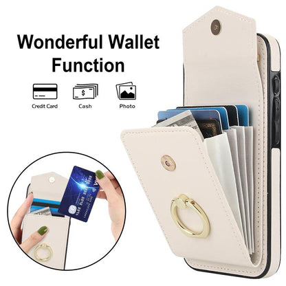 For iPhone 16e Ring Holder RFID Card Slot Phone Case(Beige) - iPhone 16e Cases by buy2fix | Online Shopping UK | buy2fix