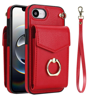 For iPhone 16e Ring Holder RFID Card Slot Phone Case(Red) - iPhone 16e Cases by buy2fix | Online Shopping UK | buy2fix