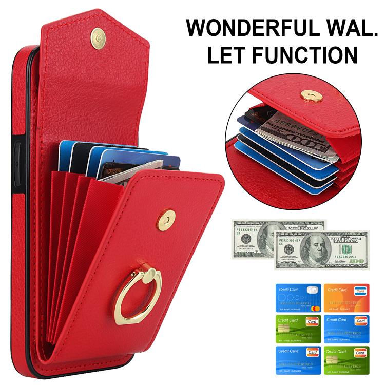 For iPhone 16e Ring Holder RFID Card Slot Phone Case(Red) - iPhone 16e Cases by buy2fix | Online Shopping UK | buy2fix