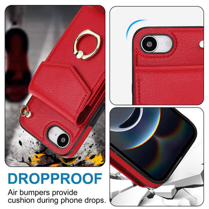 For iPhone 16e Ring Holder RFID Card Slot Phone Case(Red) - iPhone 16e Cases by buy2fix | Online Shopping UK | buy2fix