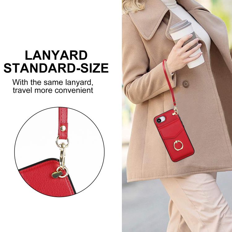 For iPhone 16e Ring Holder RFID Card Slot Phone Case(Red) - iPhone 16e Cases by buy2fix | Online Shopping UK | buy2fix