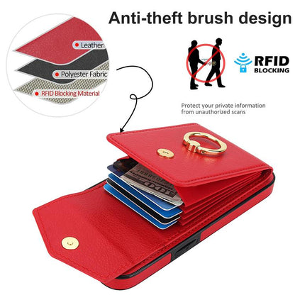 For iPhone 16e Ring Holder RFID Card Slot Phone Case(Red) - iPhone 16e Cases by buy2fix | Online Shopping UK | buy2fix