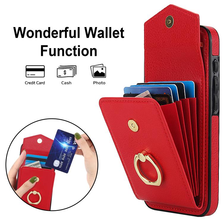 For iPhone 16e Ring Holder RFID Card Slot Phone Case(Red) - iPhone 16e Cases by buy2fix | Online Shopping UK | buy2fix