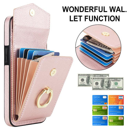 For iPhone 16e Ring Holder RFID Card Slot Phone Case(Rose Gold) - iPhone 16e Cases by buy2fix | Online Shopping UK | buy2fix