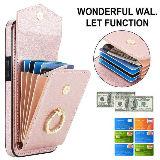 For iPhone 16e Ring Holder RFID Card Slot Phone Case(Rose Gold) - iPhone 16e Cases by buy2fix | Online Shopping UK | buy2fix