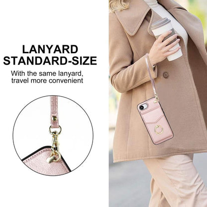For iPhone 16e Ring Holder RFID Card Slot Phone Case(Rose Gold) - iPhone 16e Cases by buy2fix | Online Shopping UK | buy2fix